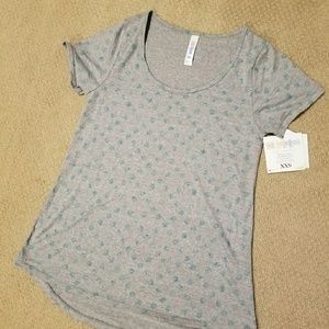 XXS LuLaRoe classic tee. Grey with aqua blue dots